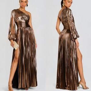 Retrofete Lysandra One Shoulder Metallic Bronze Dress XS